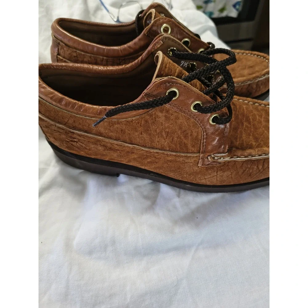 Russell Moccasin Co. 7.5 E Brown Exotic Leather Lace-Up Mens Fishing Boat EUC